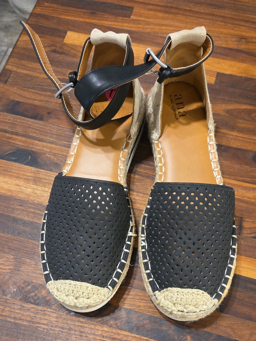 Women's A.n.a Black Espadrille Ankle-Strap Flats